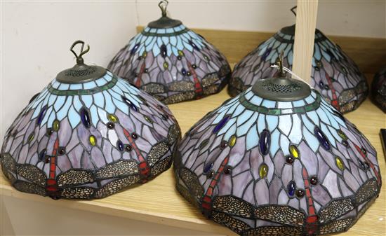 A set of five Tiffany style Dragonfly pattern ceiling shades diameter 42cm
